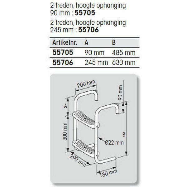 Steiger/boot trap 2 treden 48.5cm RVS